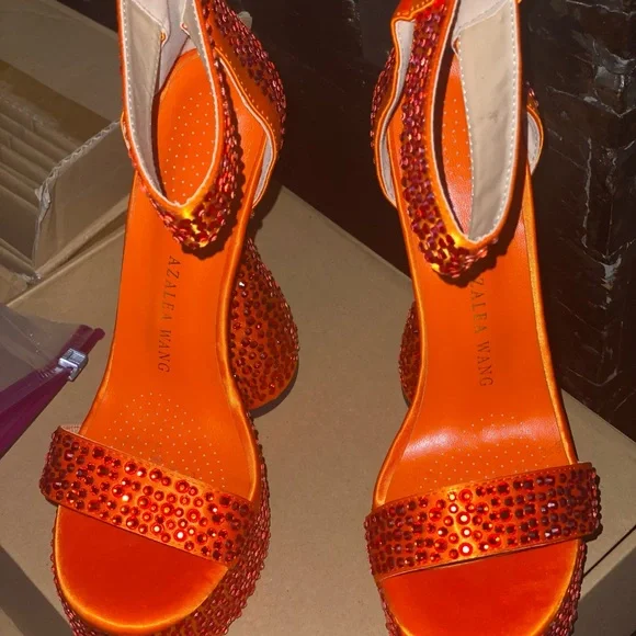 Glamorous Orange Rhinestone Platform Heels - Picture 1 of 10